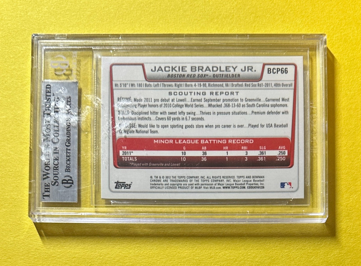 2012 BOWMAN CHROME JACKIE BRADLEY JR 1ST BOWMAN #BCP66 BGS MINT 9 RED SOX