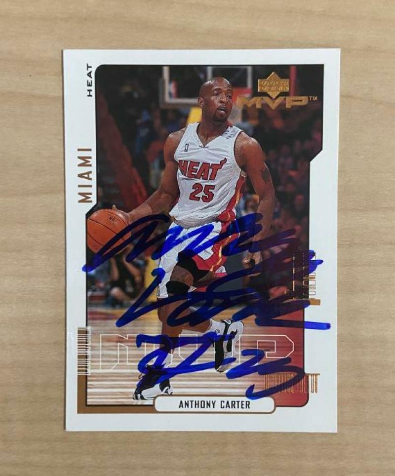 ANTHONY CARTER MIAMI HEAT SIGNED AUTOGRAPHED 00-01 UPPER DECK CARD #85 W/COA