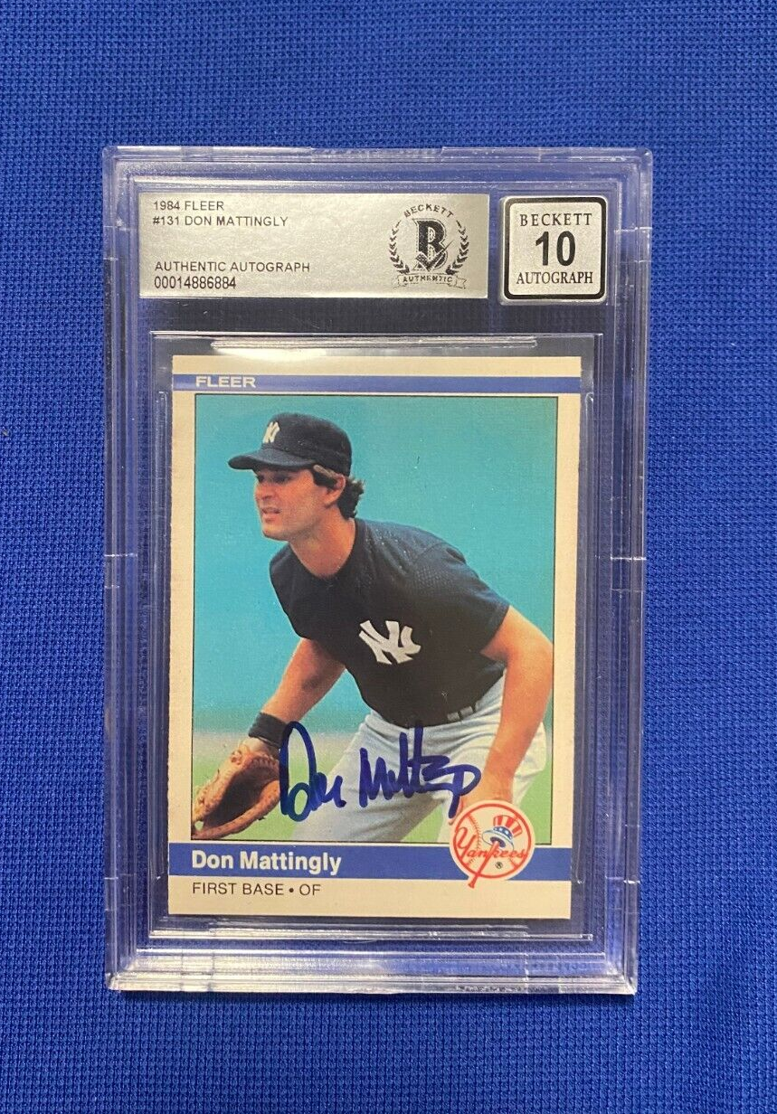 1984 FLEER DON MATTINGLY NY YANKEES RC ROOKIE AUTO SIGNED #131 BECKETT 10 AUTO