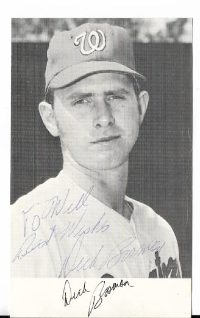 DICK BOSMAN WASHINGTON SENATORS SIGNED AUTOGRAPHED 3X5 PHOTO CARD W/COA