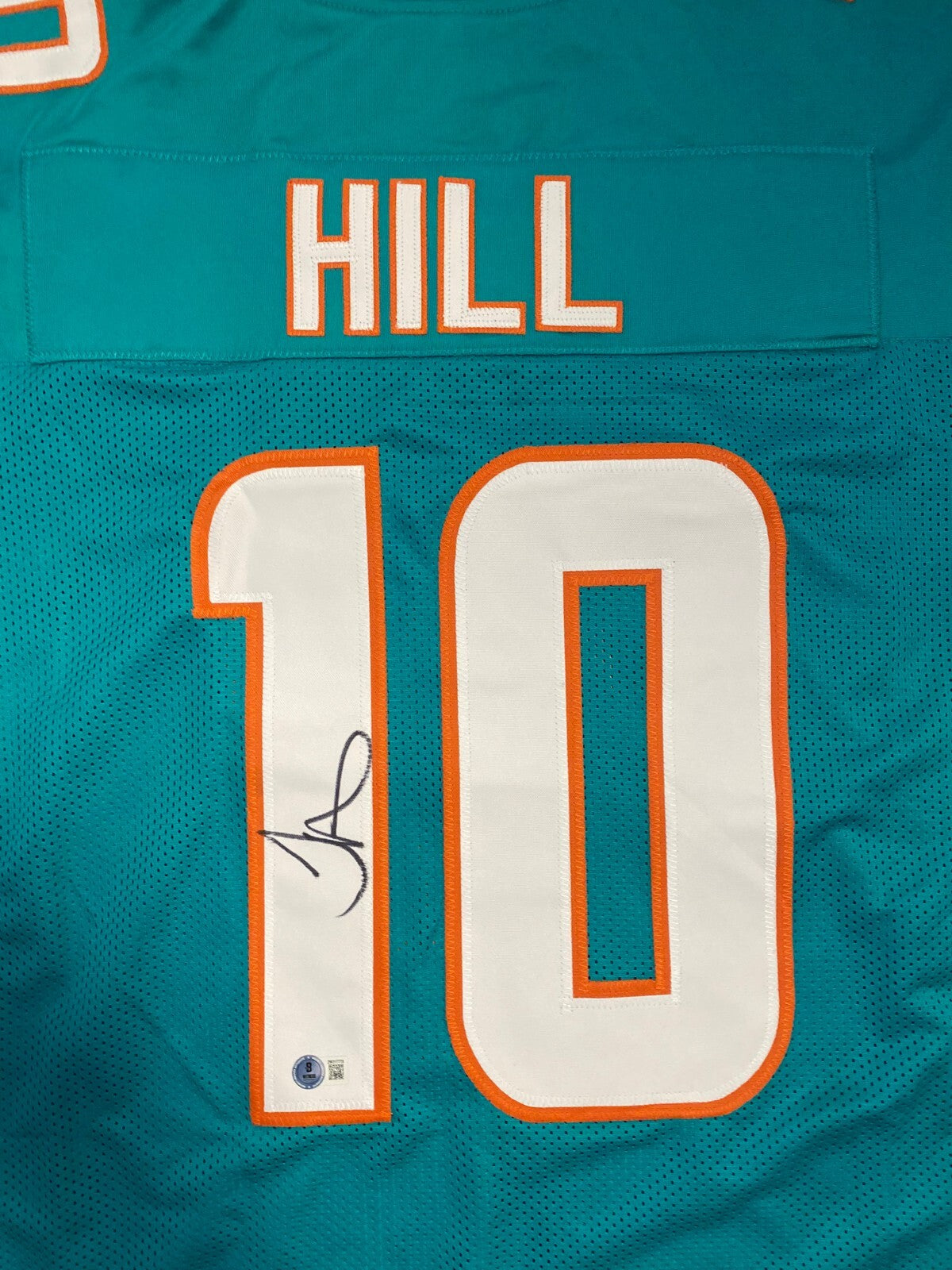 TYREEK HILL DOLPHINS SIGNED AUTO TEAL CUSTOM FOOTBALL JERSEY SZ XL BECKETT *