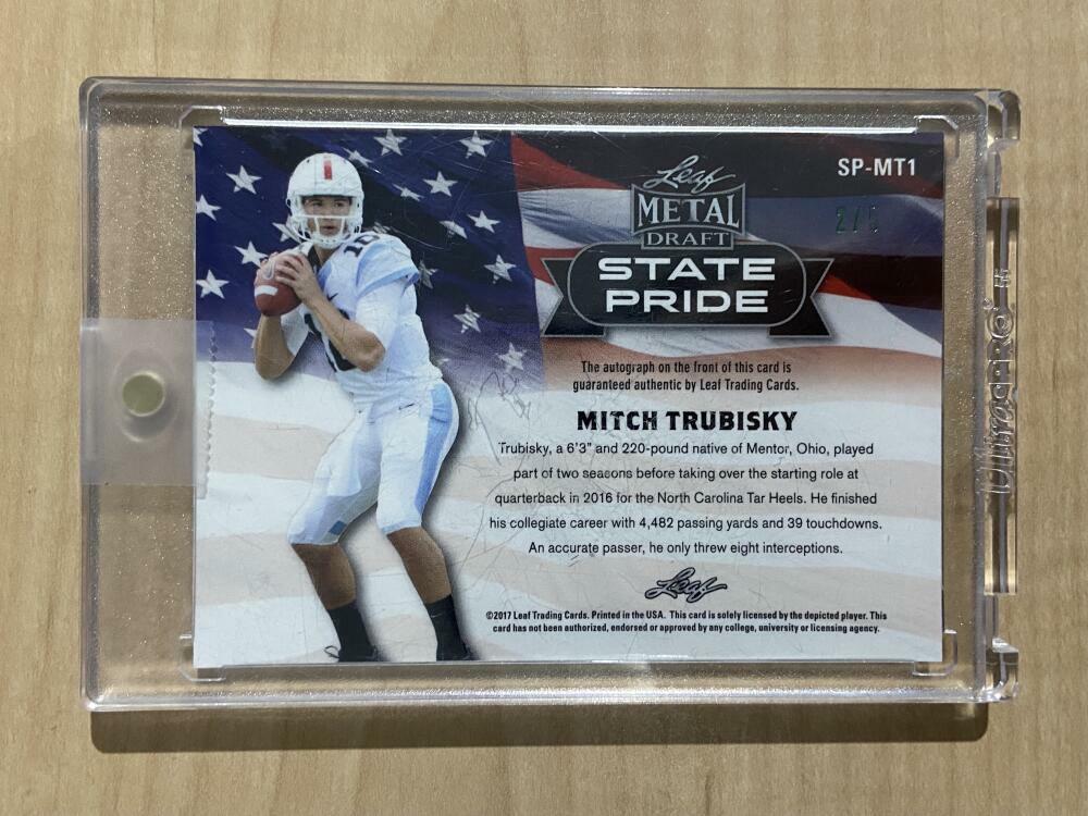 2017 LEAF METAL DRAFT STAT PRIDE MITCH TRUBISKY AUTO GREEN PRISMATIC 2/5