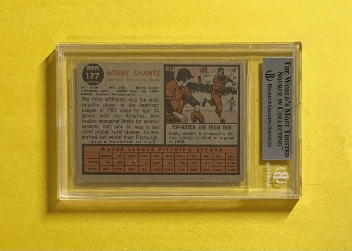 1962 TOPPS BOBBY SHANTZ #177 AUTHENTIC AUTO BECKETT CERTIFIED COLTS