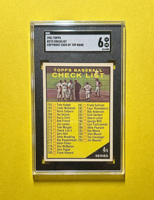 1961 TOPPS CHECKLIST #273 COPYRIGHT ENDS BY TOP NAME SGC EX NM 6
