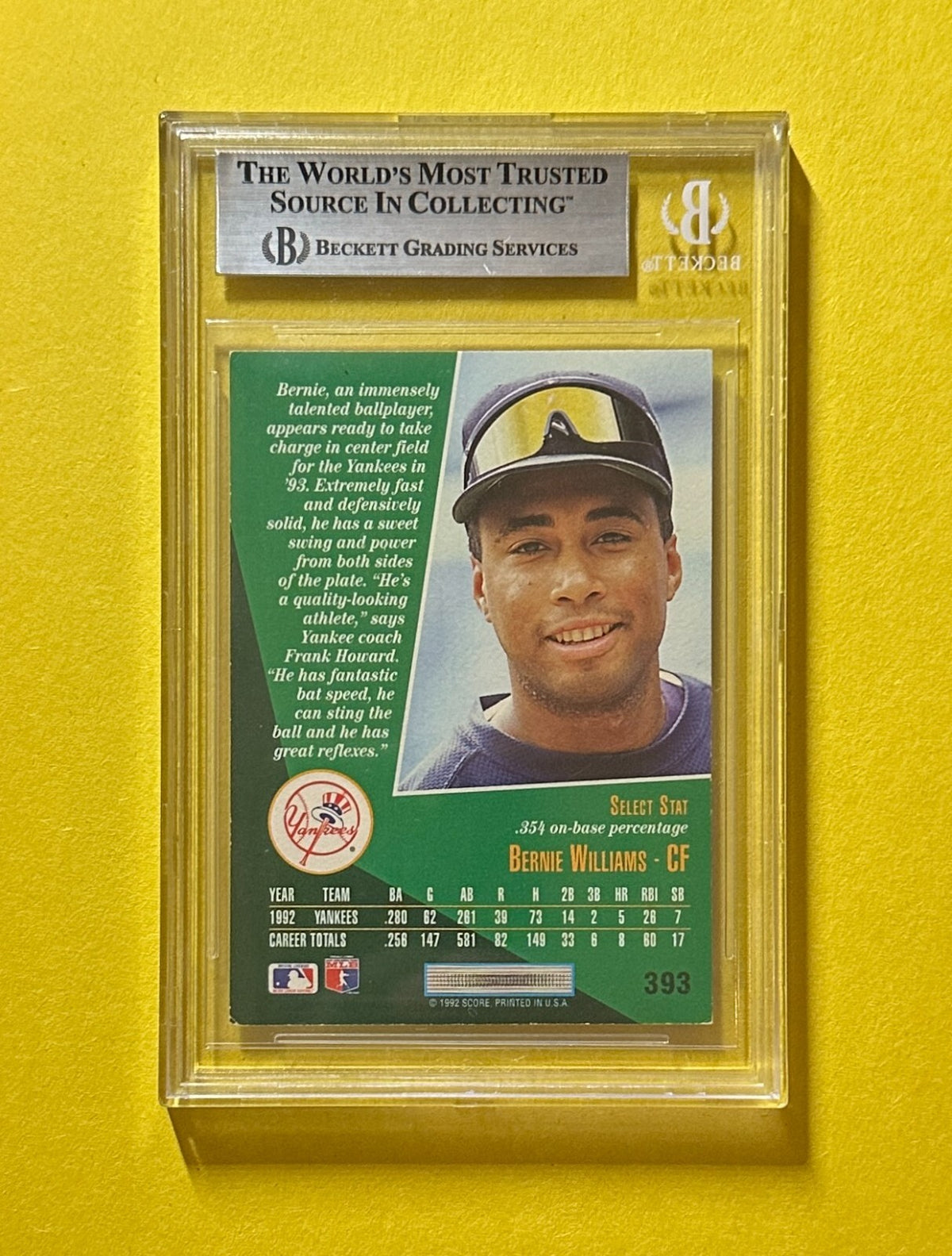 1993 SELECT BERNIE WILLIAMS #393 BECKETT AUTHENTIC SIGNED AUTOGRAPH CARD YANKEES