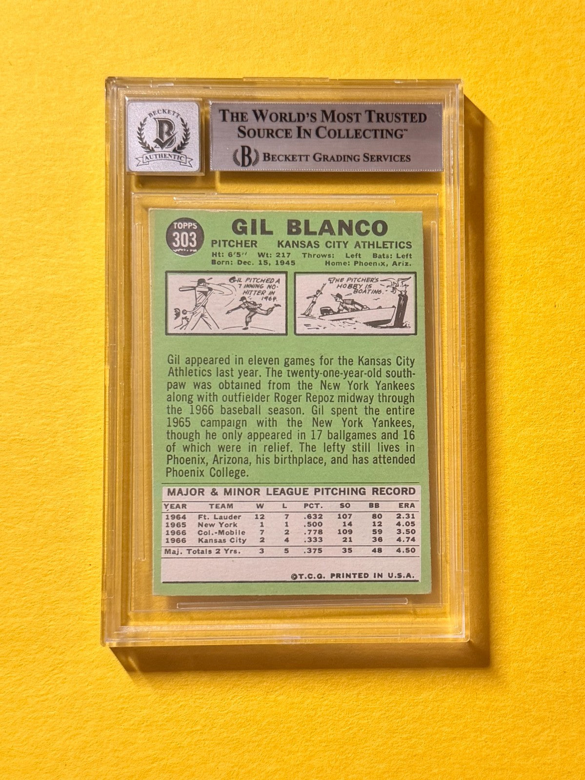 1967 TOPPS GIL BLANCO #203 SIGNED AUTO CARD BECKETT 10 AUTHENTIC ATHLETICS