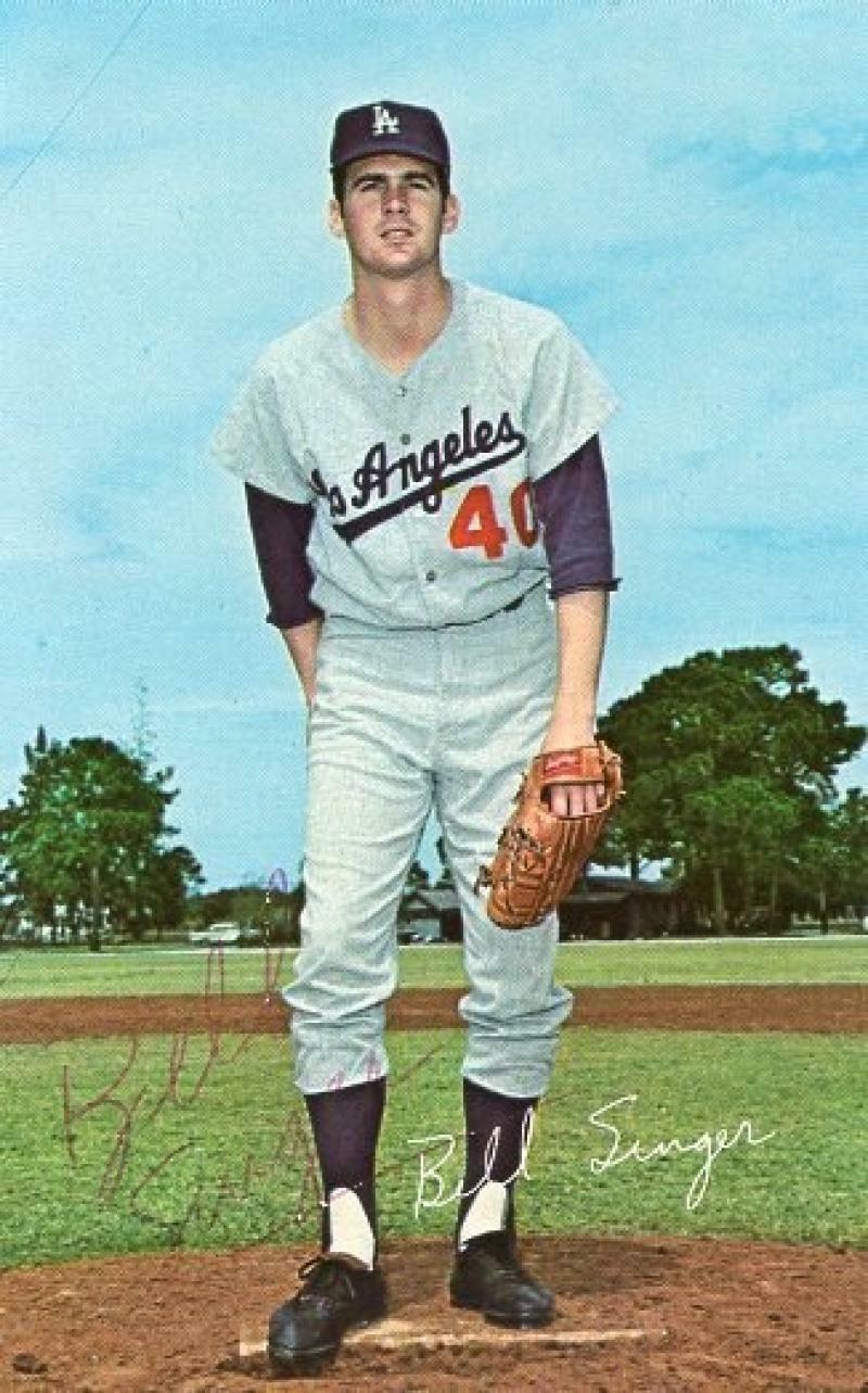 BILL SINGER LOS ANGELES DODGERS SIGNED 4X6 POSTCARD W/ COA