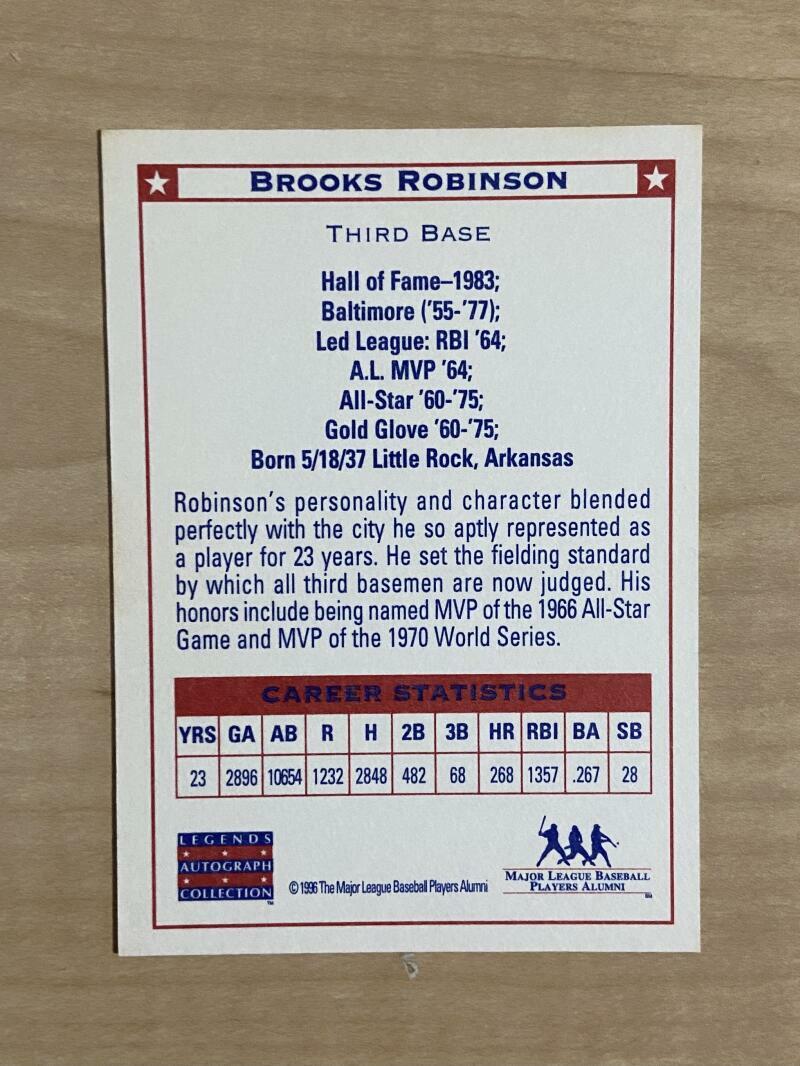 1996 MAJOR LEAGUE PLAYERS SIGNED BROOKS ROBINSON HALL OF FAME 