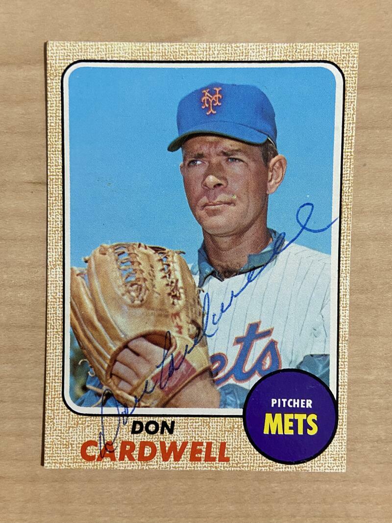 DON CARDWELL NEW YORK METS SIGNED AUTOGRAPHED 1968 TOPPS CARD #437 W/COA
