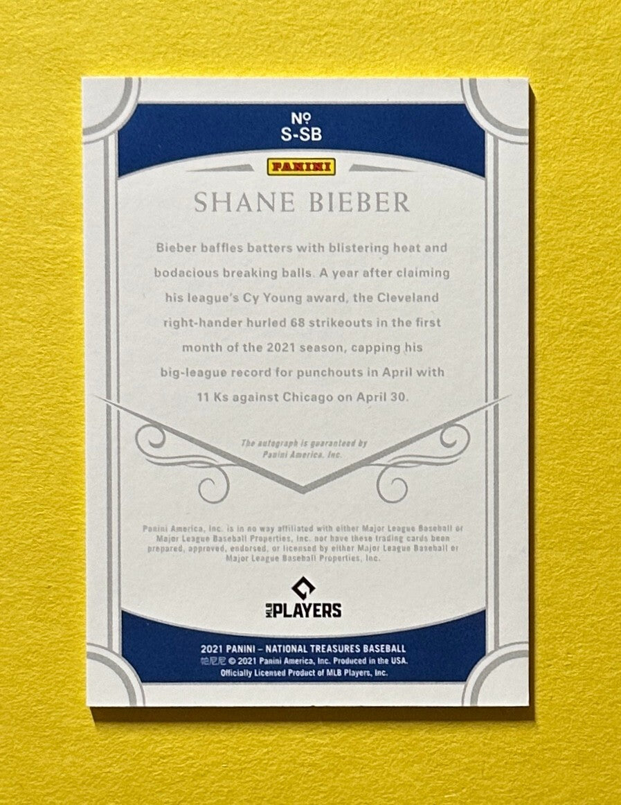 2021 PANINI NATIONAL TREASURES SHANE BIEBER AUTOGRAPH /99 #S-SB CLEVELAND