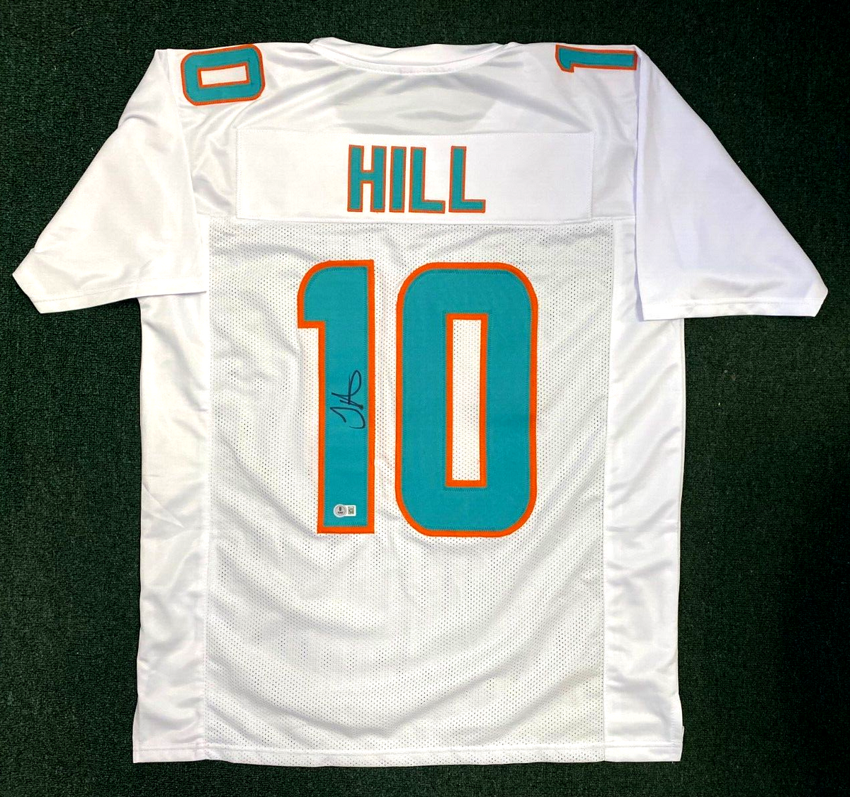 TYREEK HILL DOLPHINS SIGNED AUTO WHITE CUSTOM FOOTBALL JERSEY SZ XL BECKETT **