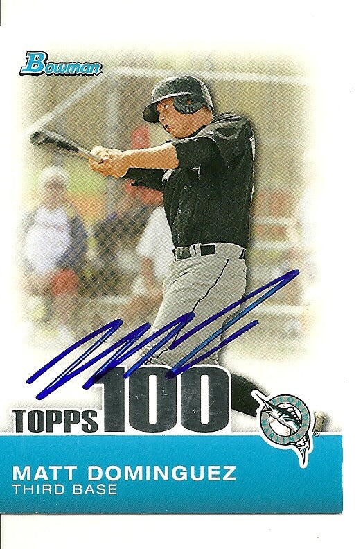 MATT DOMINGUEZ FLORIDA MARLINS SIGNED AUTO 2010 BOWMAN CARD #TP57 W/COA
