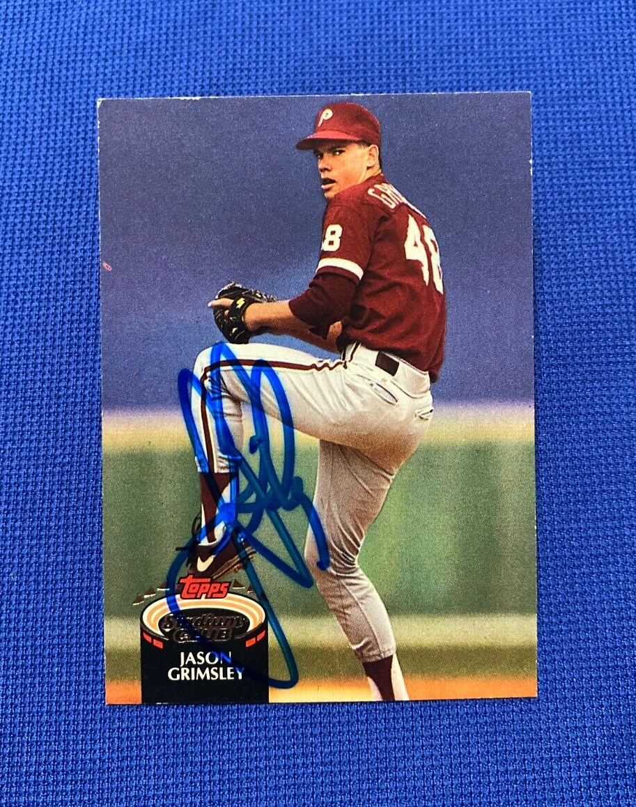 1992 STADIUM CLUB JASON GRIMSLEY PHILLIES SIGNED AUTOGRAPH AUTO #418 CARD W/COA