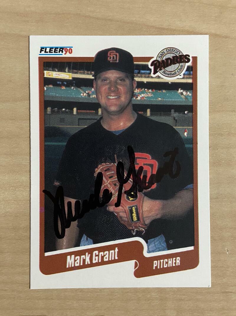 MARK GRANT SAN DIEGO PADRES SIGNED AUTOGRAPHED 1990 FLEER CARD #156 W/COA