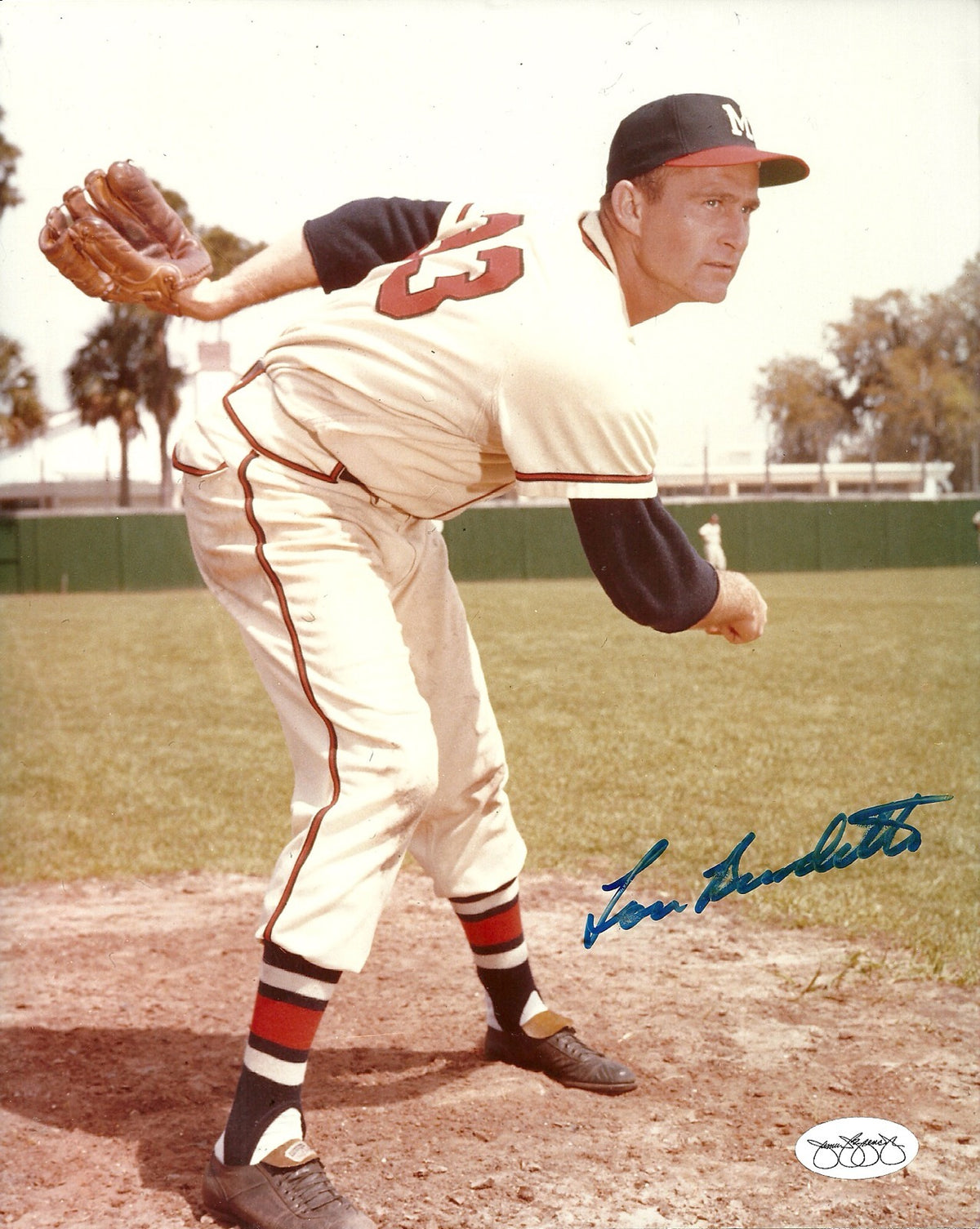 LOU BURDETTE MILWAUKEE BRAVES SIGNED AUTOGRAPHED 8x10 PHOTO W/JSA SOP