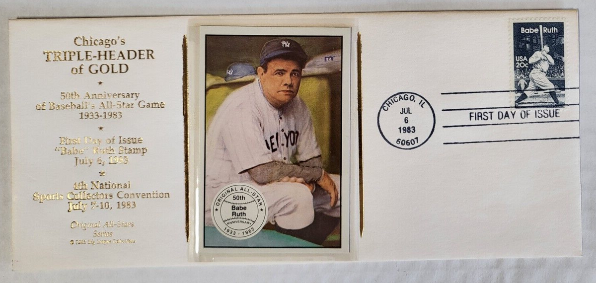CHICAGO'S TRIPLE-HEADER OF GOLD CACHET FIRST DAY ISSUE BABE RUTH YANKEEES