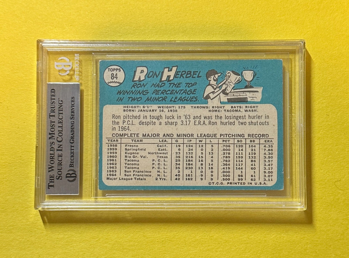 1965 TOPPS RON HERBEL #84 BECKETT AUTHENTIC SIGNED AUTOGRAPHED CARD GIANTS
