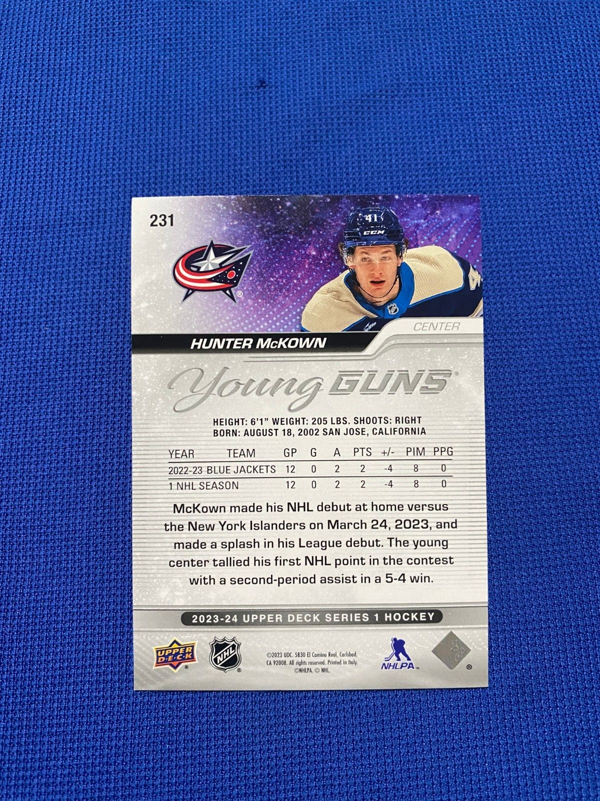 2023-24 UPPER DECK HUNTER MCKOWN YOUNG GUNS NY ISLANDERS RC ROOKIE #231 SERIES 1