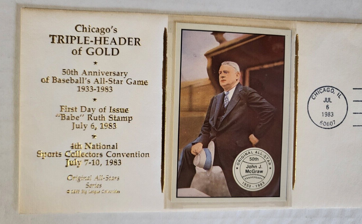 CHICAGO'S TRIPLE-HEADER OF GOLD CACHET FIRST DAY ISSUE BABE RUTH JOHN J. MCGRAW
