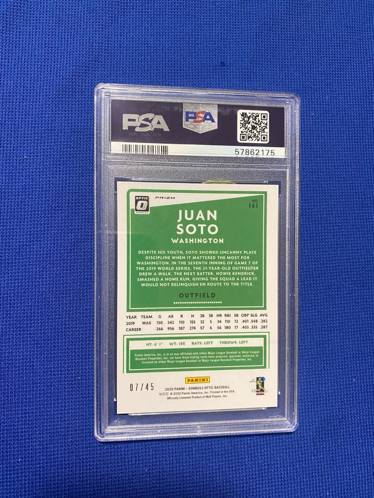 2020 DONRUSS OPTIC PRIZM JUAN SOTO FREEDOM CHOICE PSA 10 GEM MINT #161