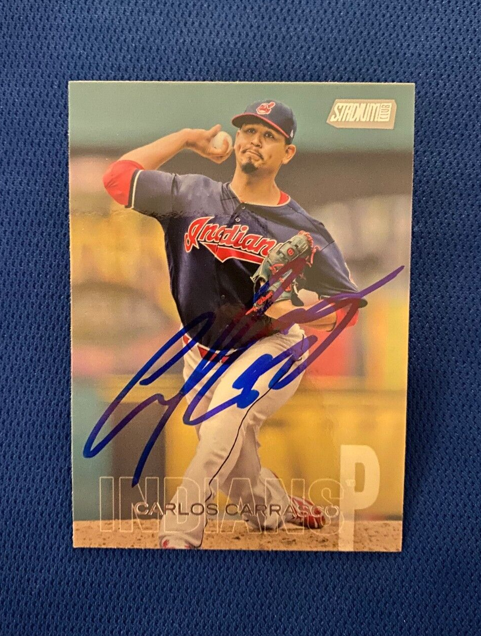 2018 TOPPS STADIUM CLUB CARLOS CARRASCO INDIANS AUTOGRAPH SIGNED CARD #270 W/COA