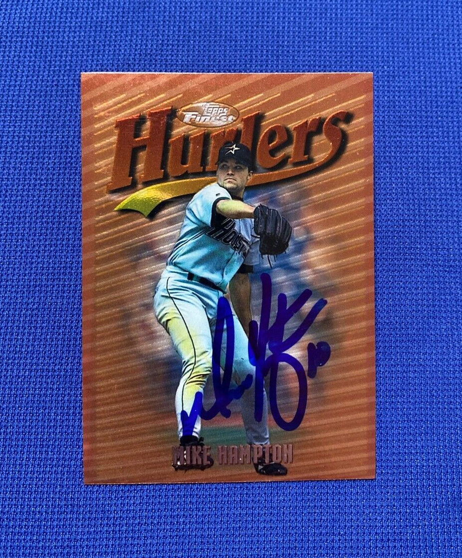 1997 TOPPS FINEST HURLERS MIKE HAMPTON ASTROS SIGNED AUTOGRAPHED #64 CARD W/COA