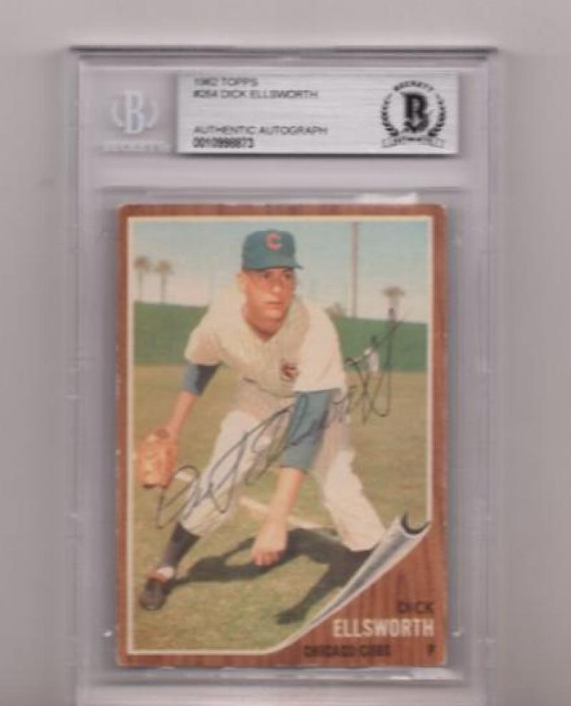 1962 TOPPS DICK ELLSWORTH SIGNED CARD BECKETT AUTHENTIC AUTOGRAPH VINTAGE