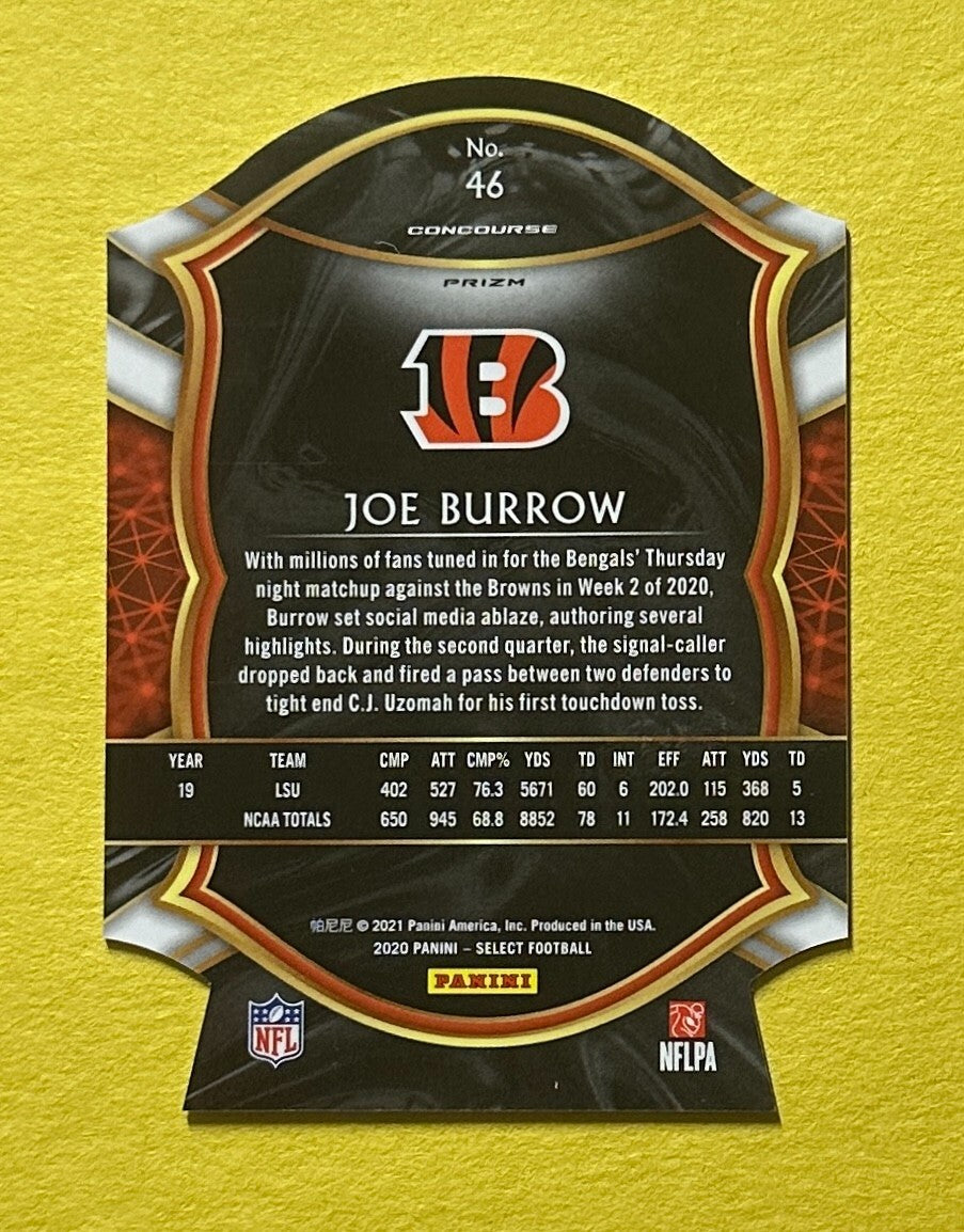 2020 PANINI SELECT JOE BURROW BLUE CHECKER DIE CUT #46 BENGALS ROOKIE CARD