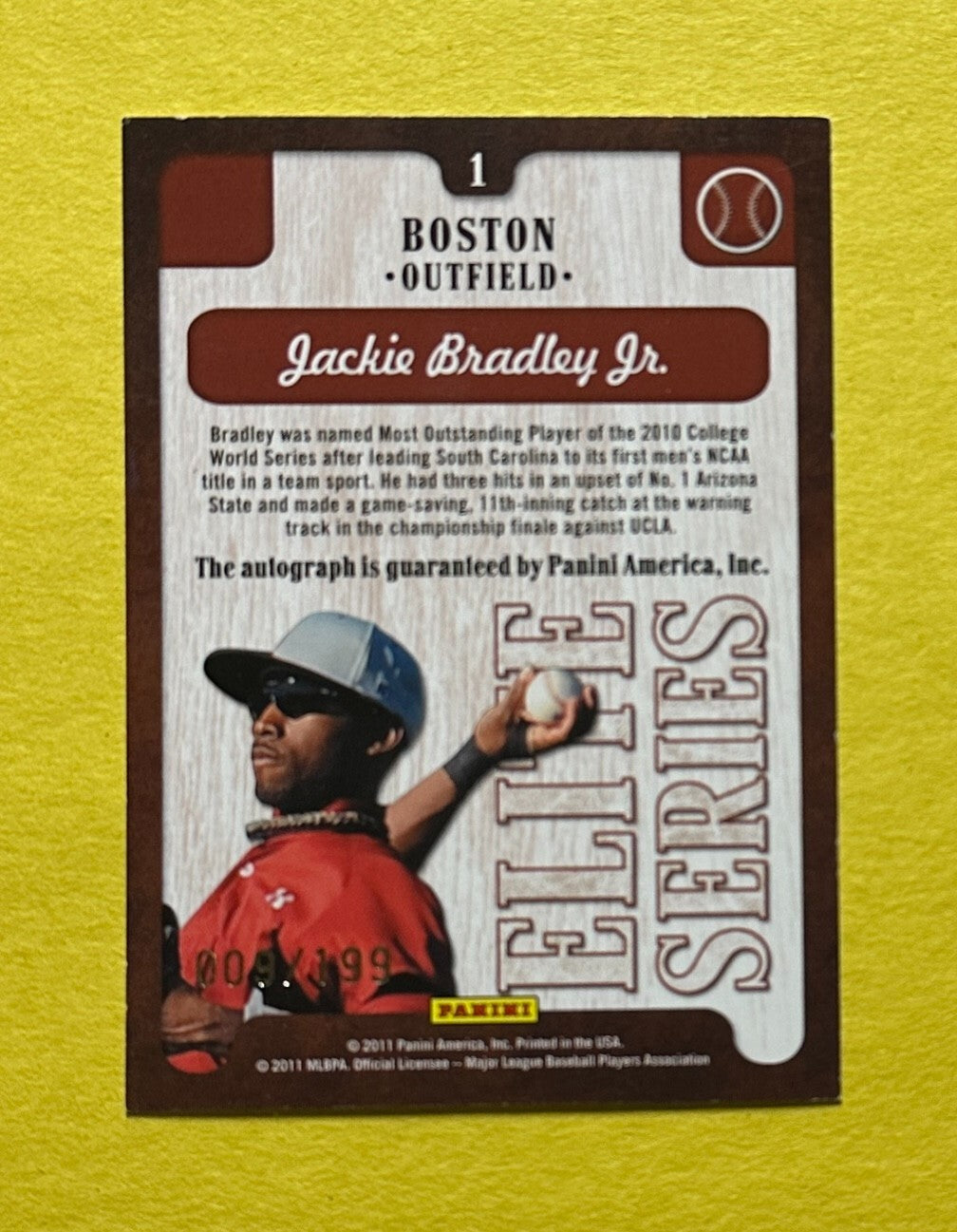2011 PANINI DONRUSS ELITE JACKIE BRADLEY JR. AUTO /199 #1 BOSTON