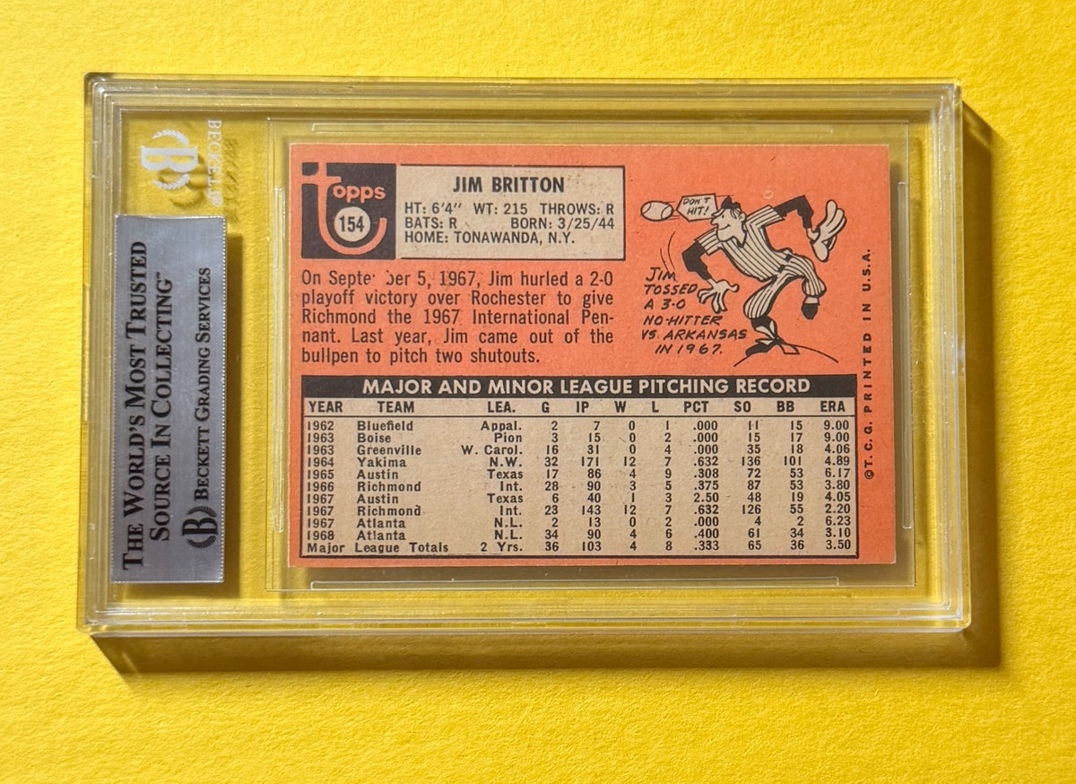 1969 TOPPS JIM BRITTON #154 SIGNED AUTO CARD BECKETT AUTHENTIC BRAVES
