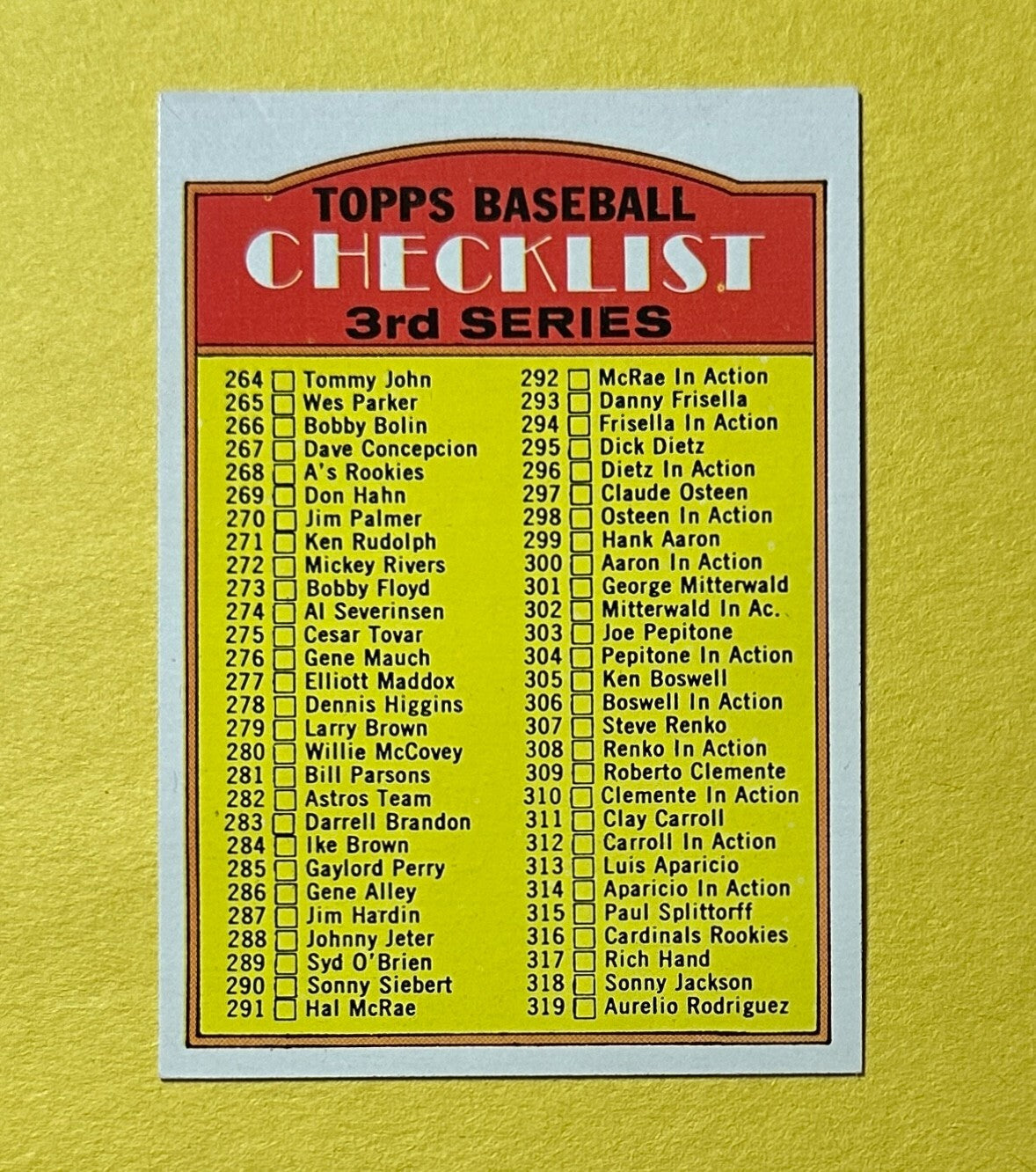 1972 TOPPS CHECKLIST 3RD SERIES #251