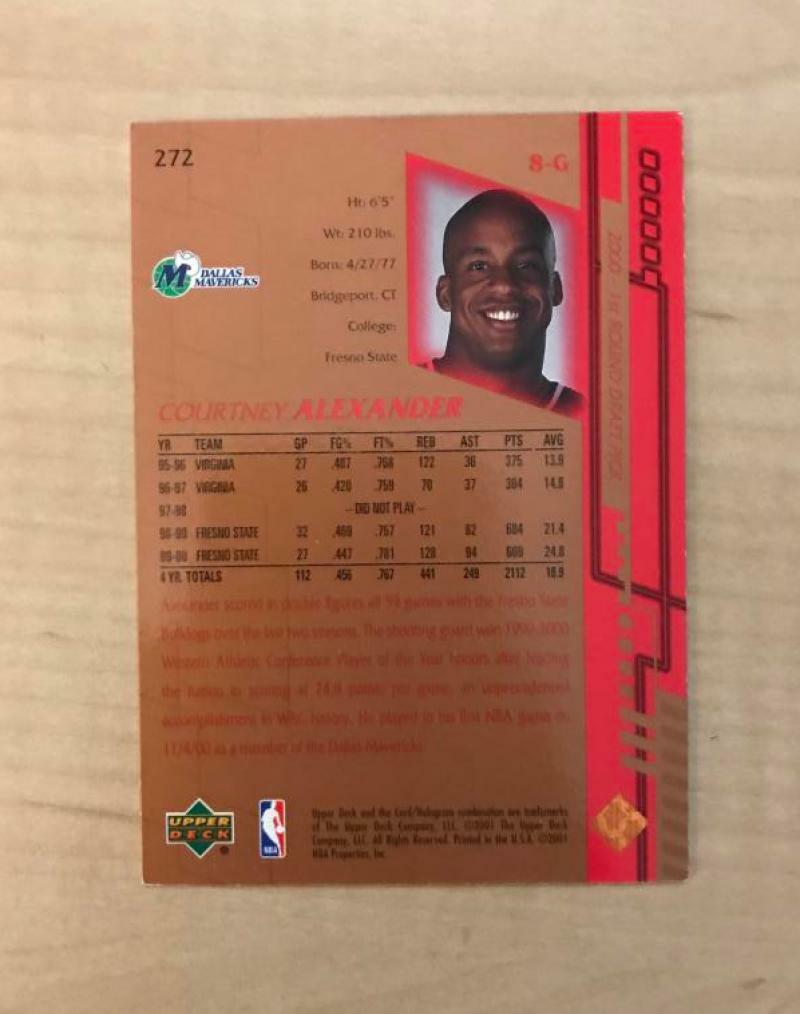 COURTNEY ALEXANDER DALLAS MAVERICKS SIGNED 00-01 UPPER DECK CARD #272 W/COA