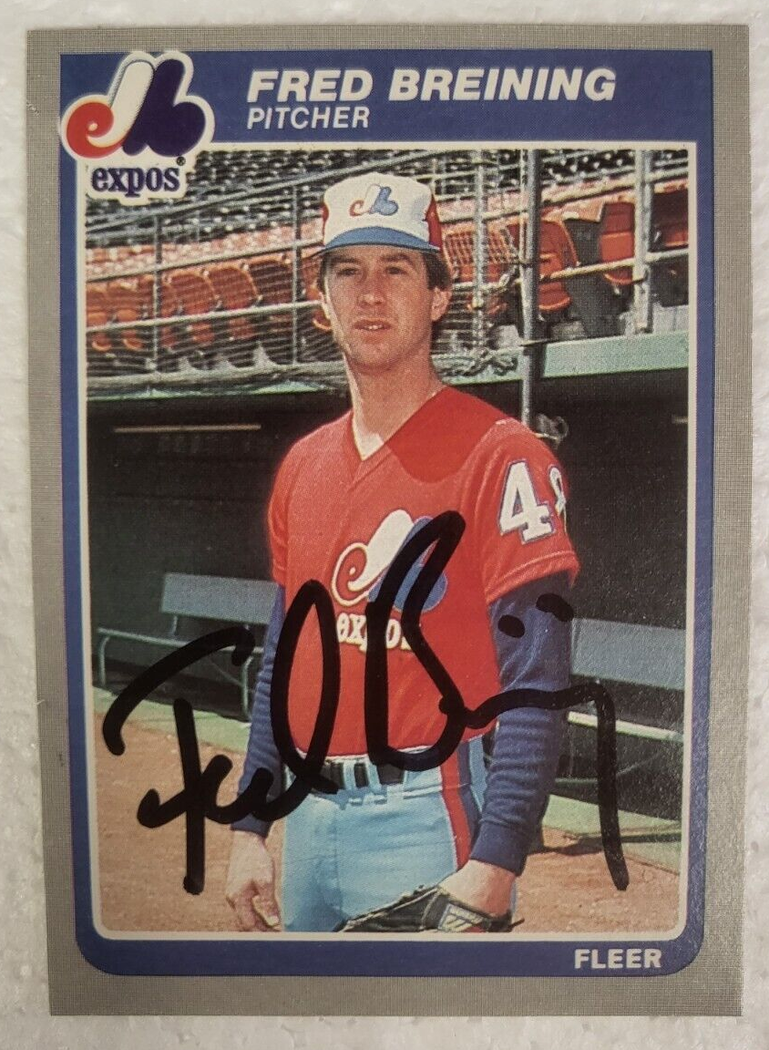 1985 FLEER FRED BREINING MONTREAL EXPOS SIGNED AUTO CARD #392 W/COA