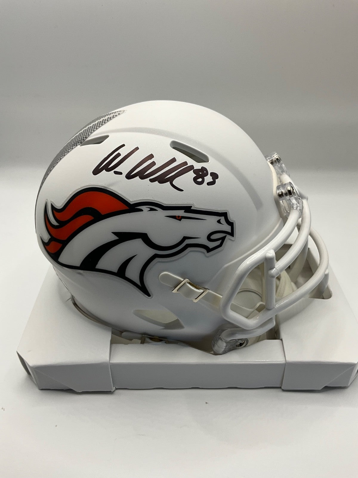 WES WELKER DENVER BRONCOS SIGNED SPEED SUMMIT WHITE MINI HELMET JSA