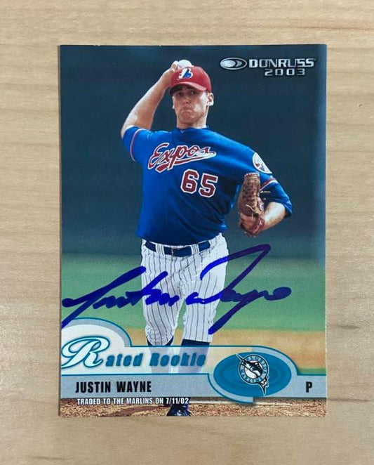 JUSTIN WAYNE FLORIDA MARLINS SIGNED AUTOGRAPHED 2003 DONRUSS CARD #68 W/COA