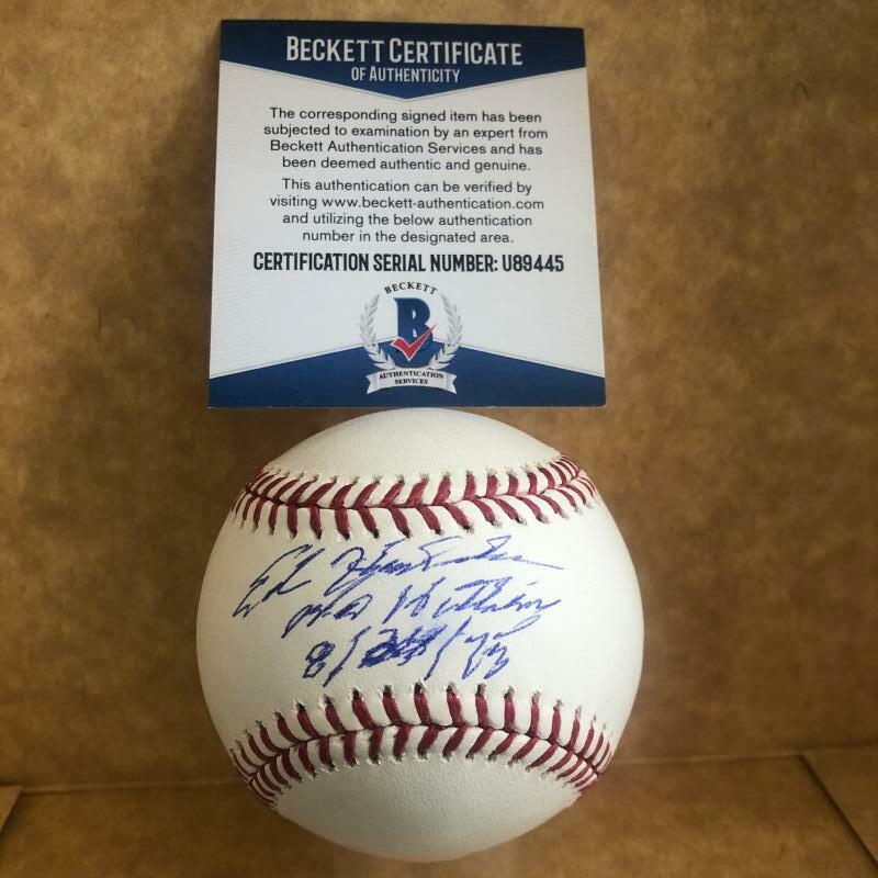 ED HALICKI NO HITTER 8/24/75 GIANTS SIGNED AUTOGRAPHED M.L. BASEBALL BECKETT
