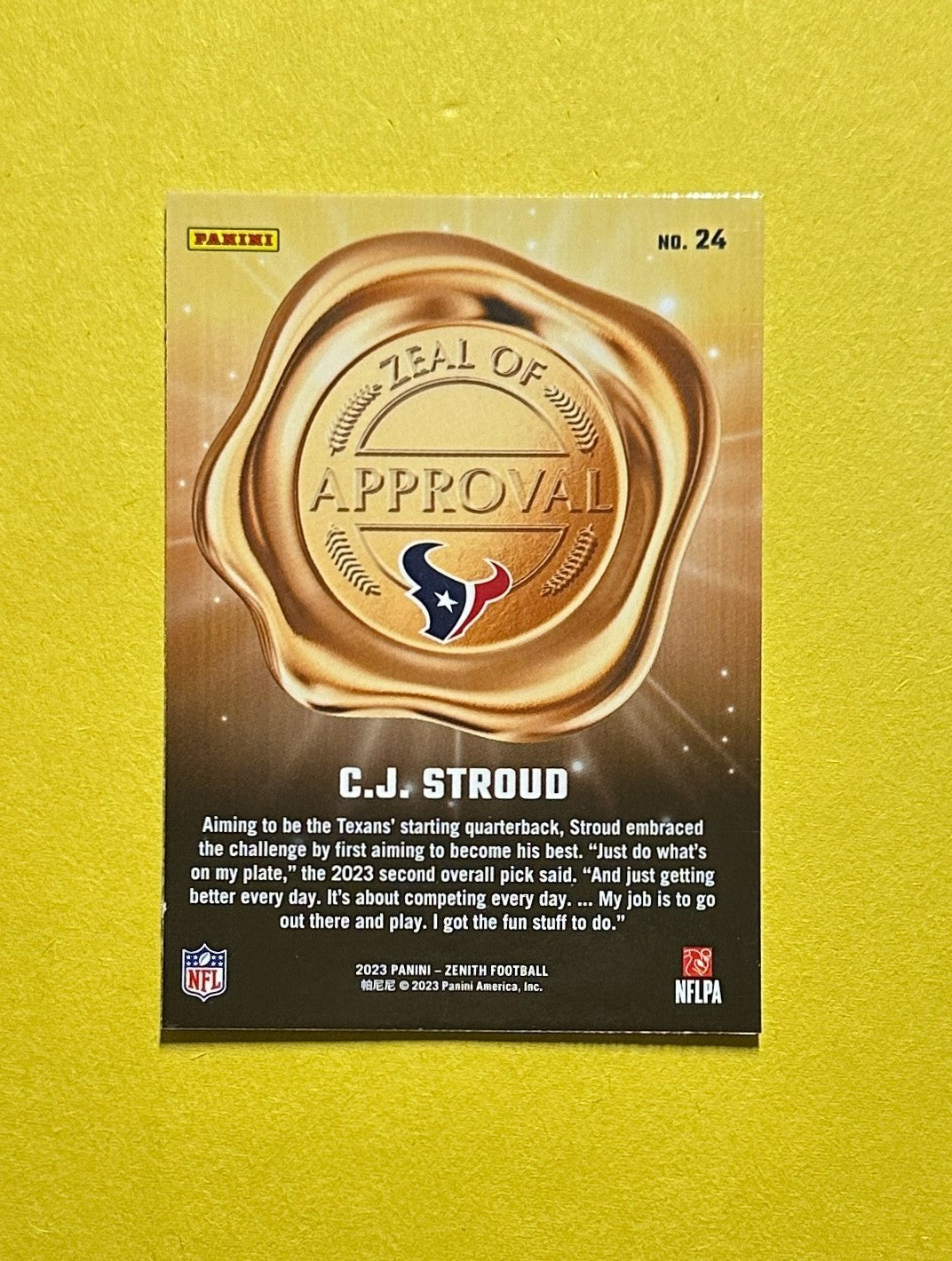 2023 PANINI ZENITH C.J. STROUD ZEAL OF APPROVAL #24 TEXANS