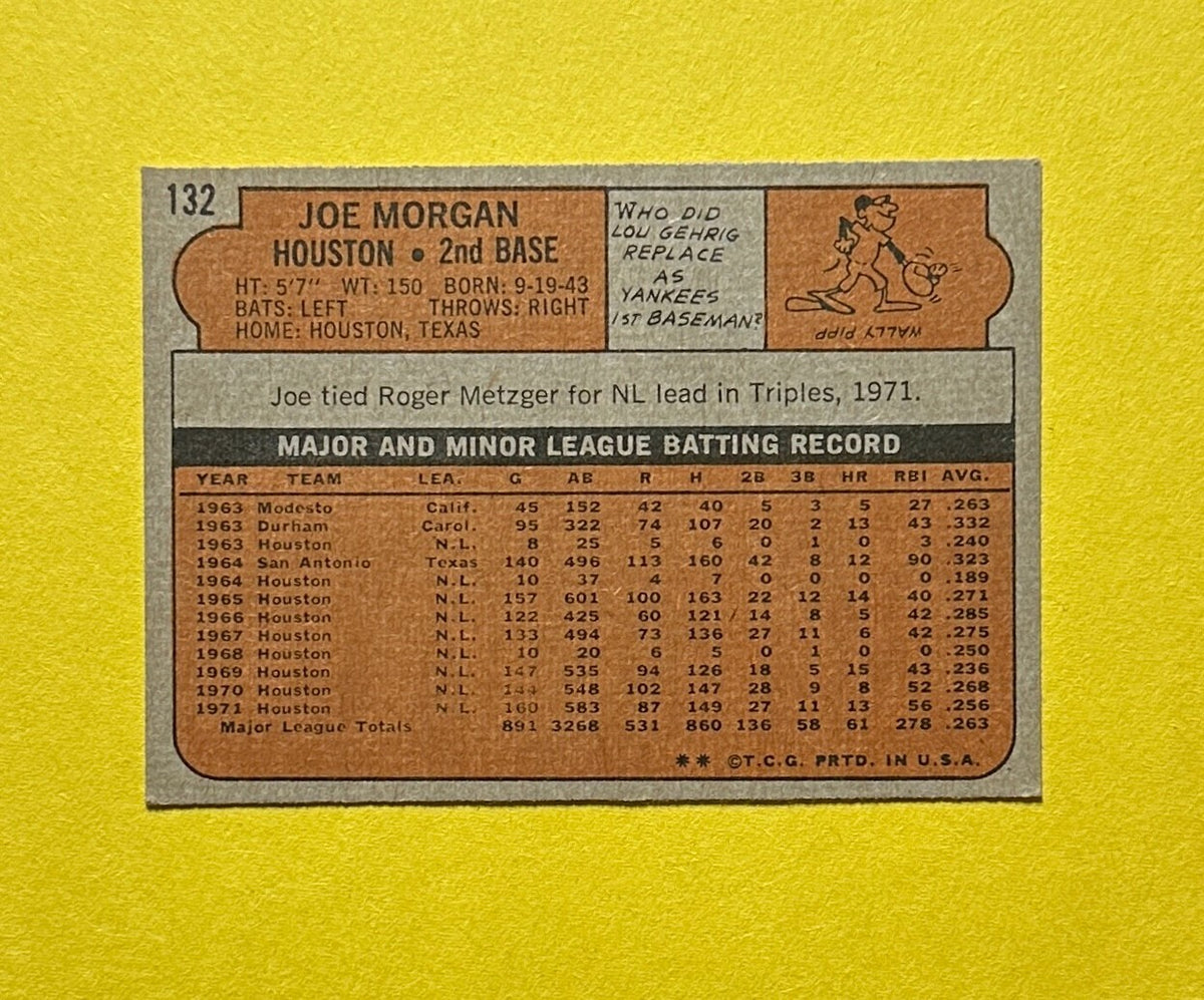 1972 TOPPS JOE MORGAN #132 ASTROS HOF