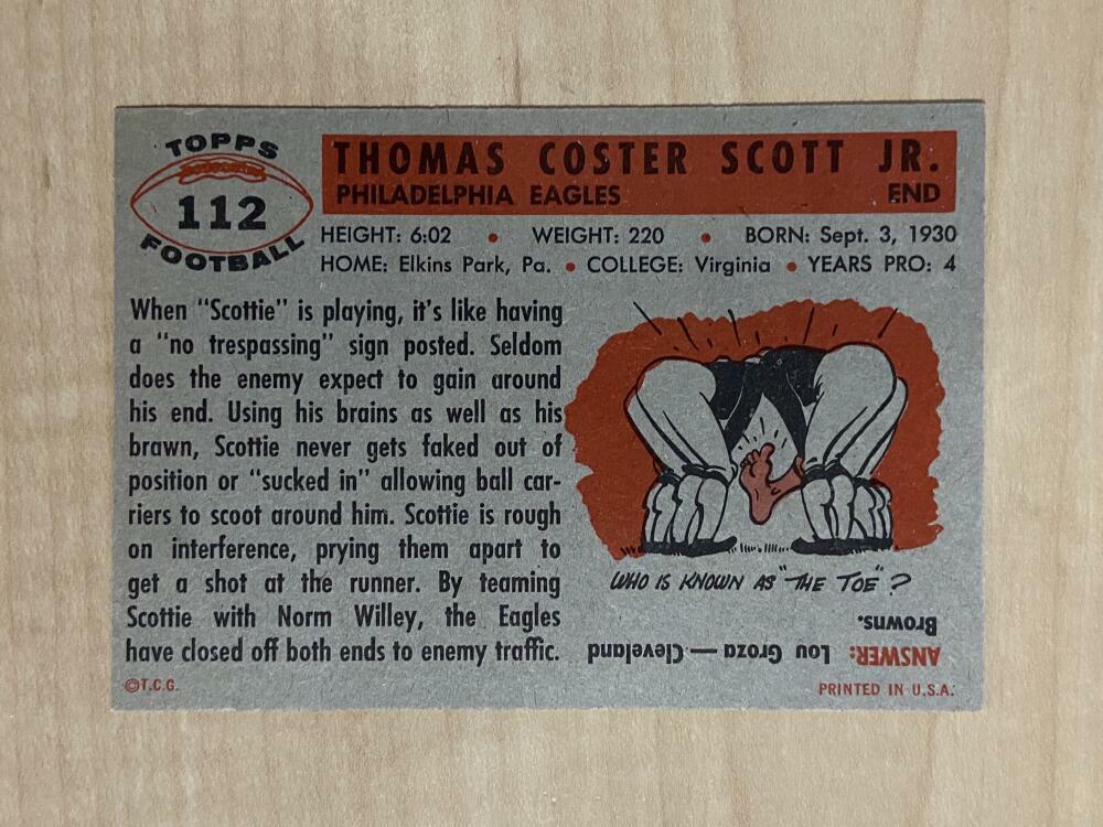 1956 TOPPS TOM SCOTT PHILADELPHIA EAGLES #112 EX-MT 