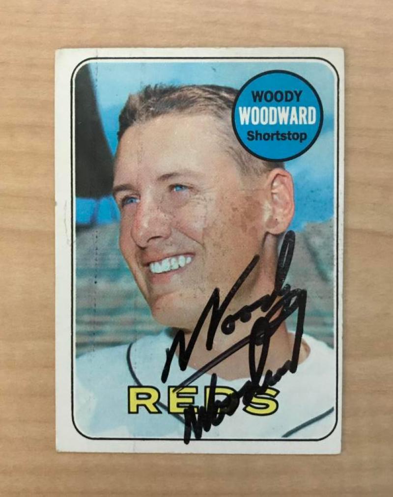 WOODY WOODWARD CINCINNATI REDS SIGNED AUTOGRAPHED 1969 TOPPS CARD #142 W/COA