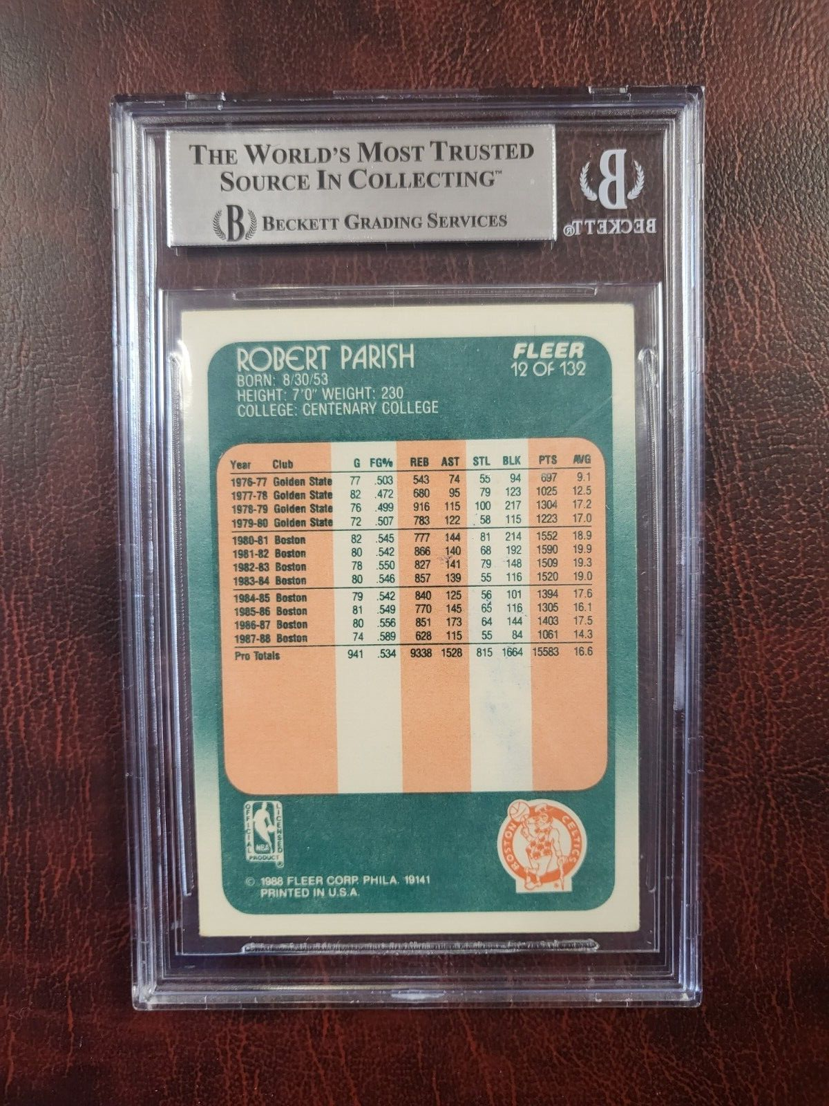 1988-89 FLEER ROBERT PARISH CELTICS SIGNED AUTOGRAPH #12 CARD BECKETT AUTH