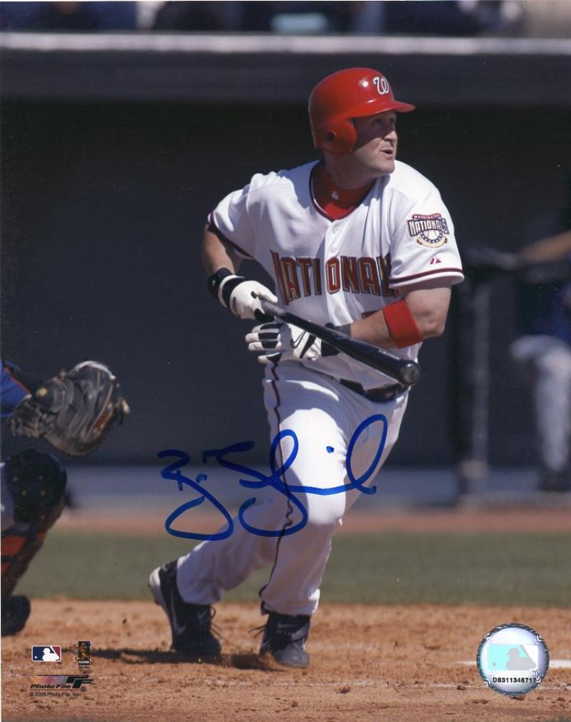 BRIAN SCHNEIDER WASHINGTON NATIONALS HITTING SIGNED AUTOGRAPHED 8X10 PHOTO W/COA