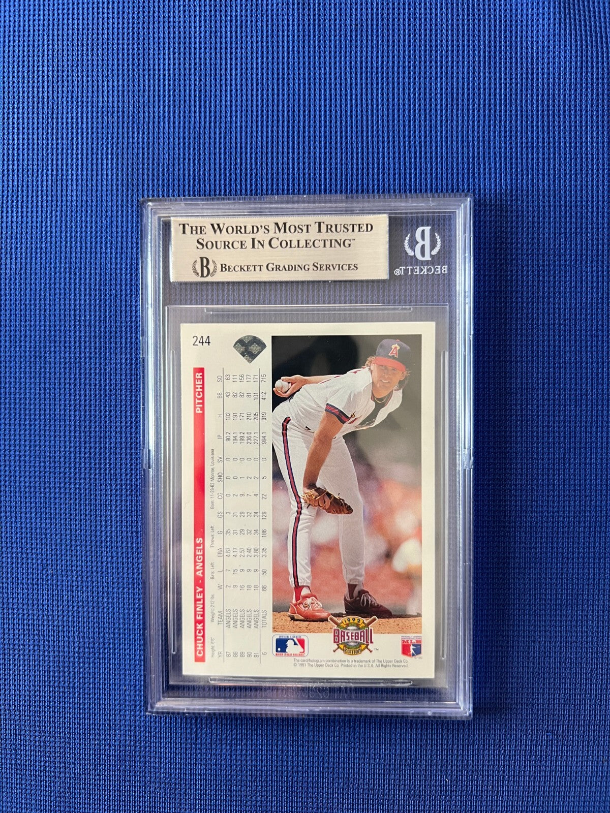 1992 UPPER DECK CHUCK FINLEY ANGELS SIGNED AUTOGRAPHED CARD #244 BECKETT
