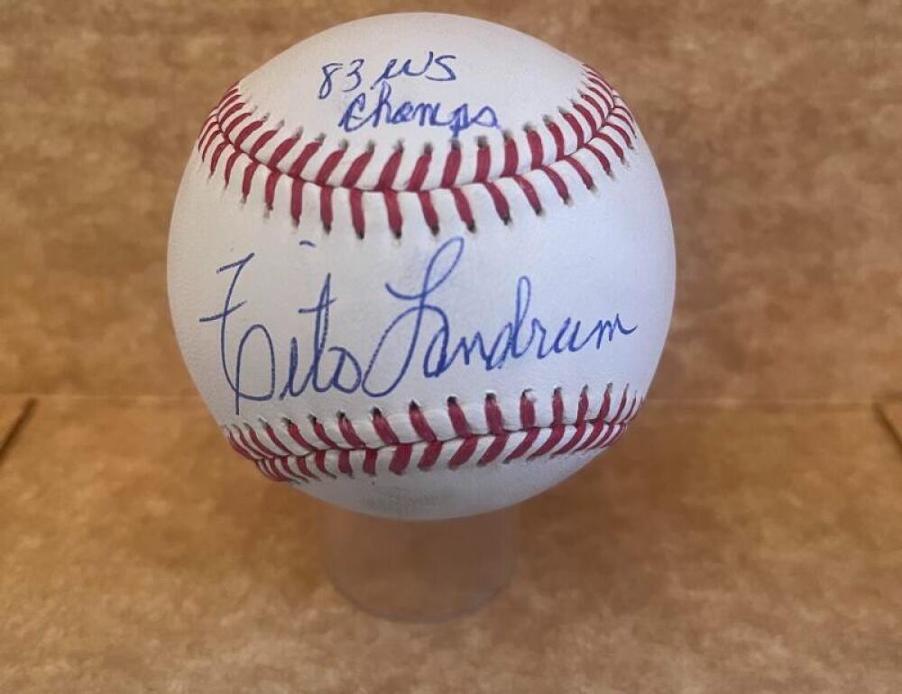 TITO LANDRUM 83 WS CHAMPS SIGNED AUTOGRAPHED M.L. BASEBALL BECKETT AUTH