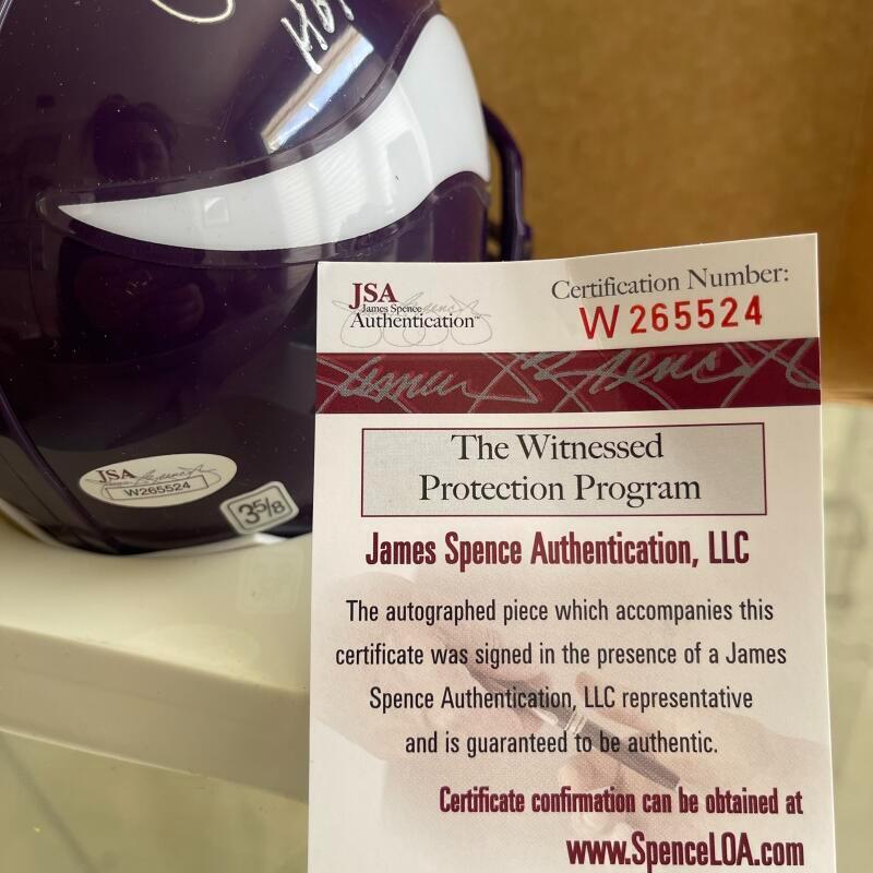 CHRIS DOLEMAN VIKINGS HOF 12  SIGNED AUTOGRAPHED MINI HELMET JSA