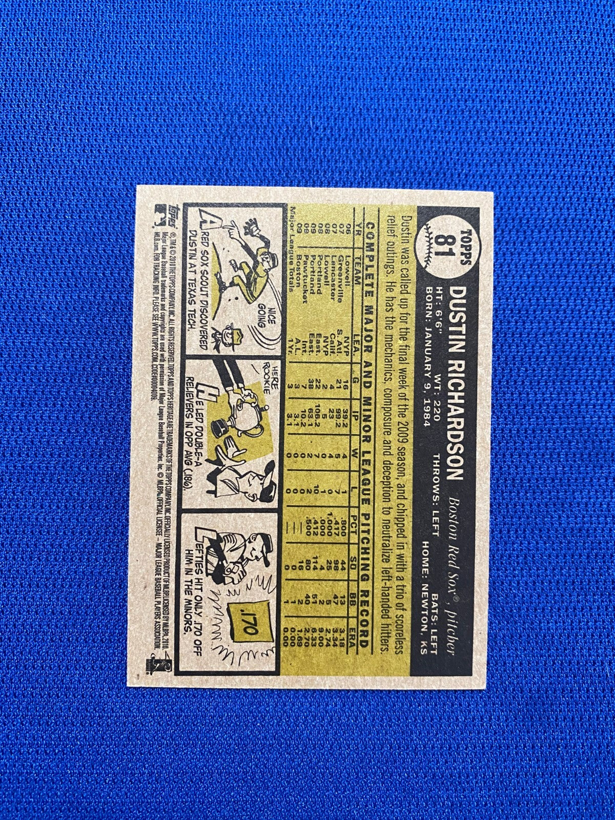 2010 TOPPS HERITAGE DUSTIN RICHARDSON BOSTON RED SOX SIGNED AUTO RC #81 W/COA
