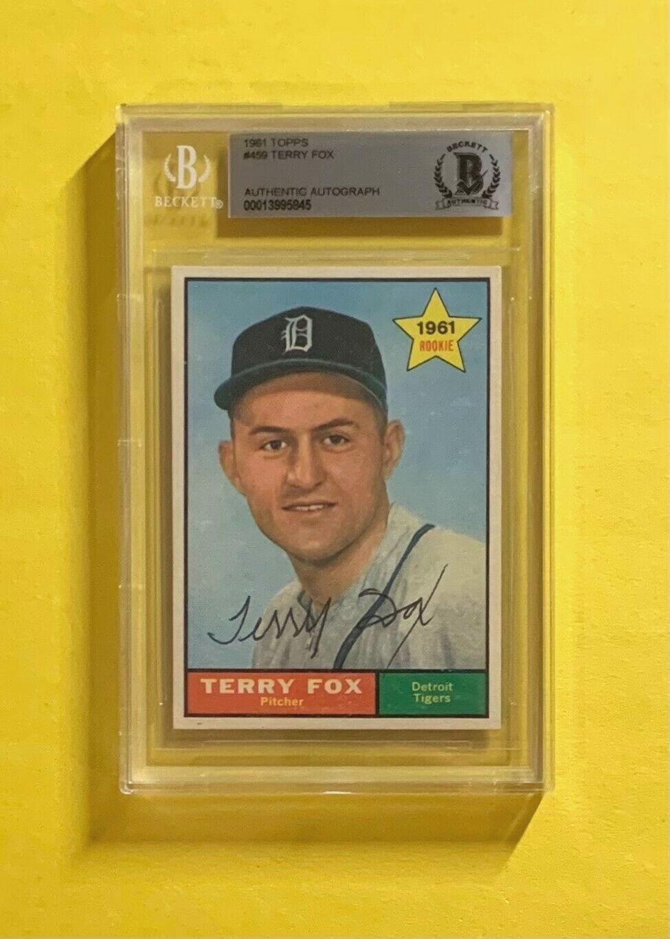 1961 TOPPS TERRY FOX #459 AUTHENTIC AUTO BECKETT CERTIFIED TIGERS