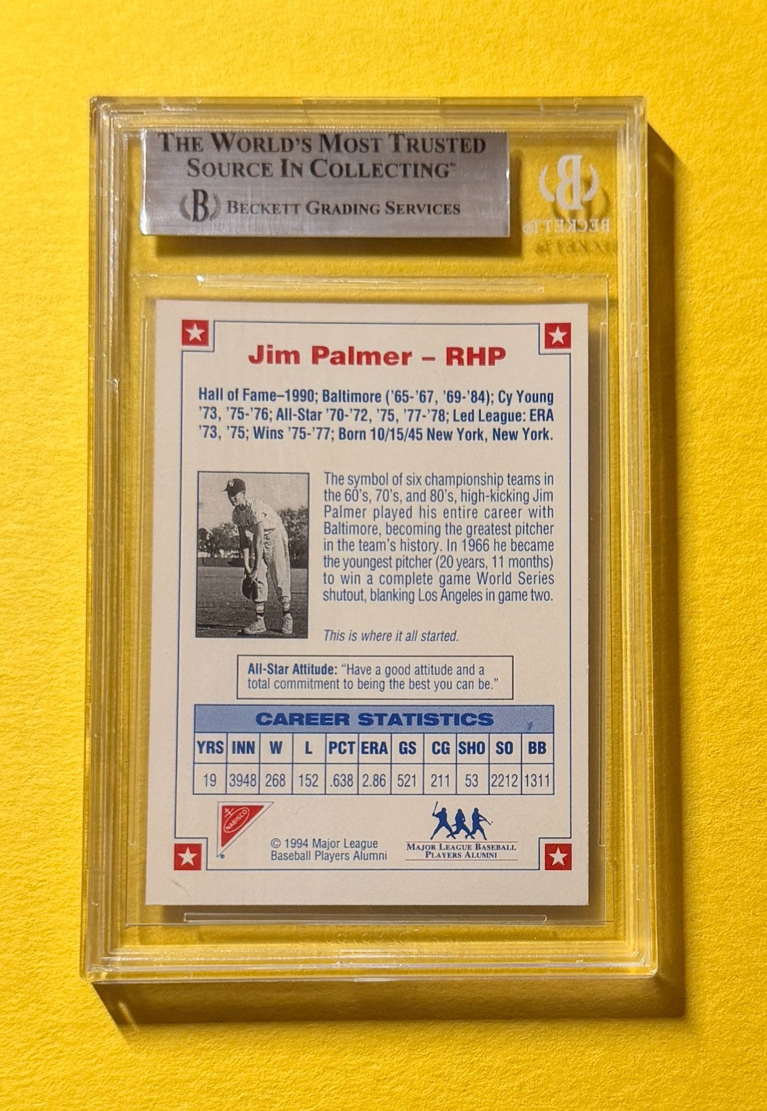 1994 NABISCO ALL-STAR AUTOS JIM PALMER #2 SIGNED AUTO CARD BECKETT AUTHENTIC
