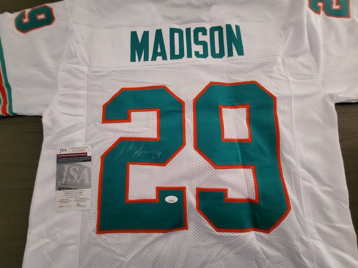 SAM MADISON #29 MIAMI DOLPHINS SIGNED AUTOGRAPHED WHITE CUSTOM SZ XL JERSEY JSA