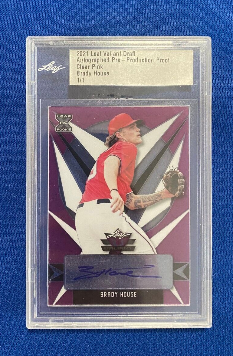 2021 LEAF VALIANT DRAFT BRADY HOUSE AUTO PRE PRODUCTION PROOF CLEAR PINK 1/1